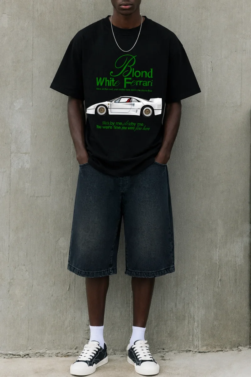 Blond White Baskılı Siyah Oversize Tshirt