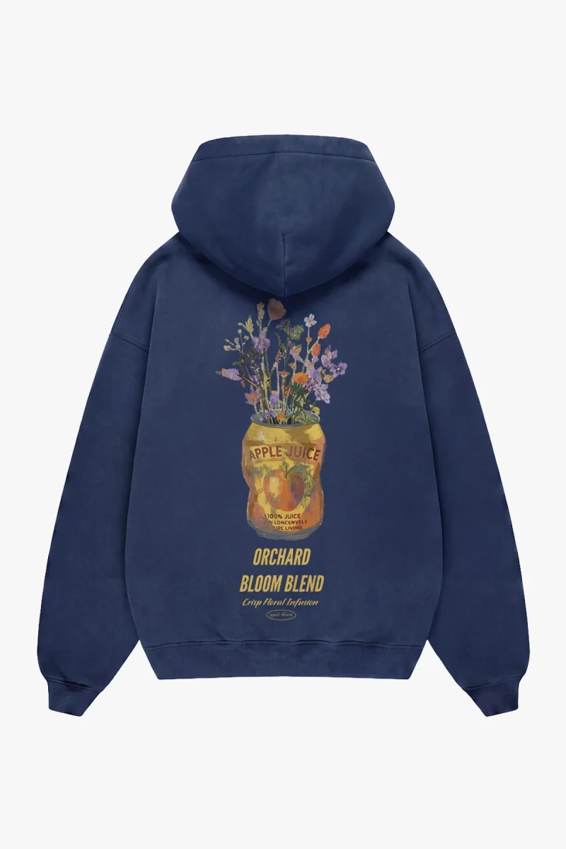 Bloom Blend Orchard Baskılı Oversize İndigo Hoodie