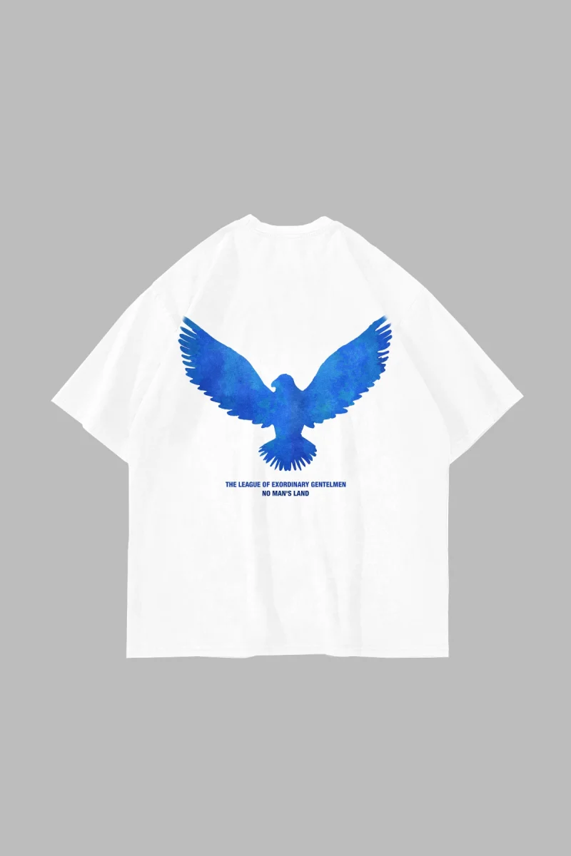 Blue Bird Baskılı Oversize Unisex Beyaz Tshirt