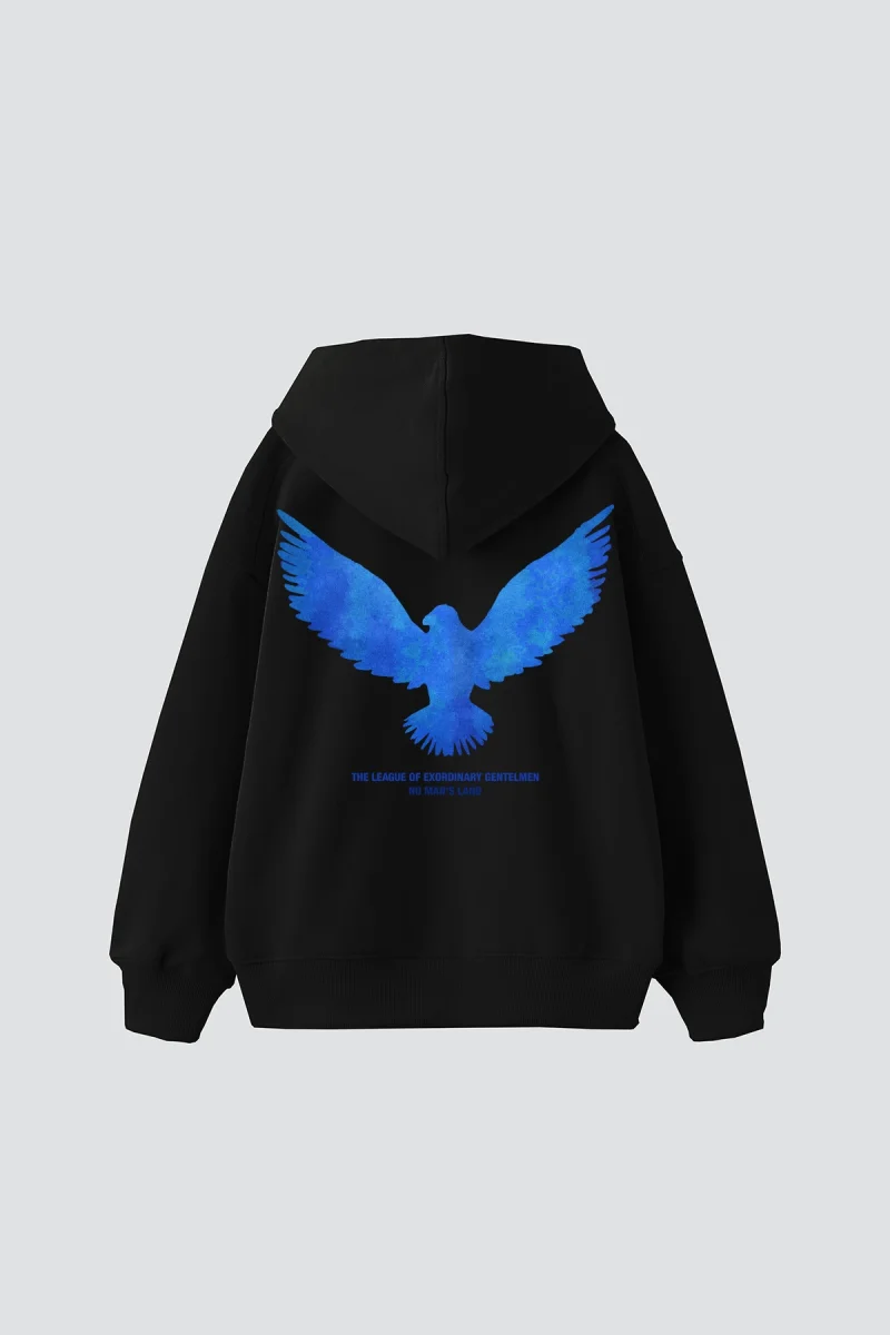 Blue Bird Baskılı Oversize Unisex Siyah Hoodie