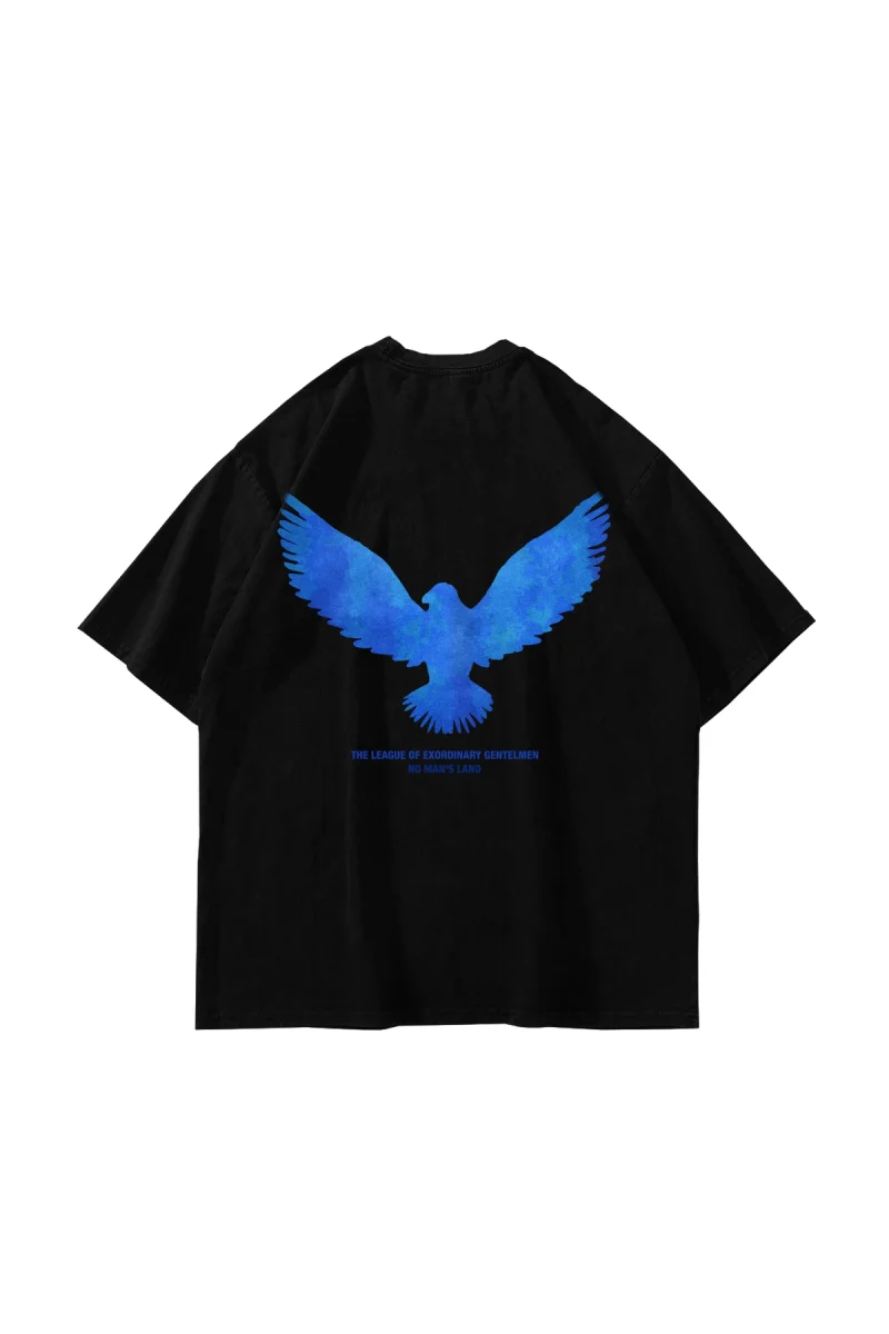 Blue Bird Baskılı Oversize Unisex Siyah Tshirt