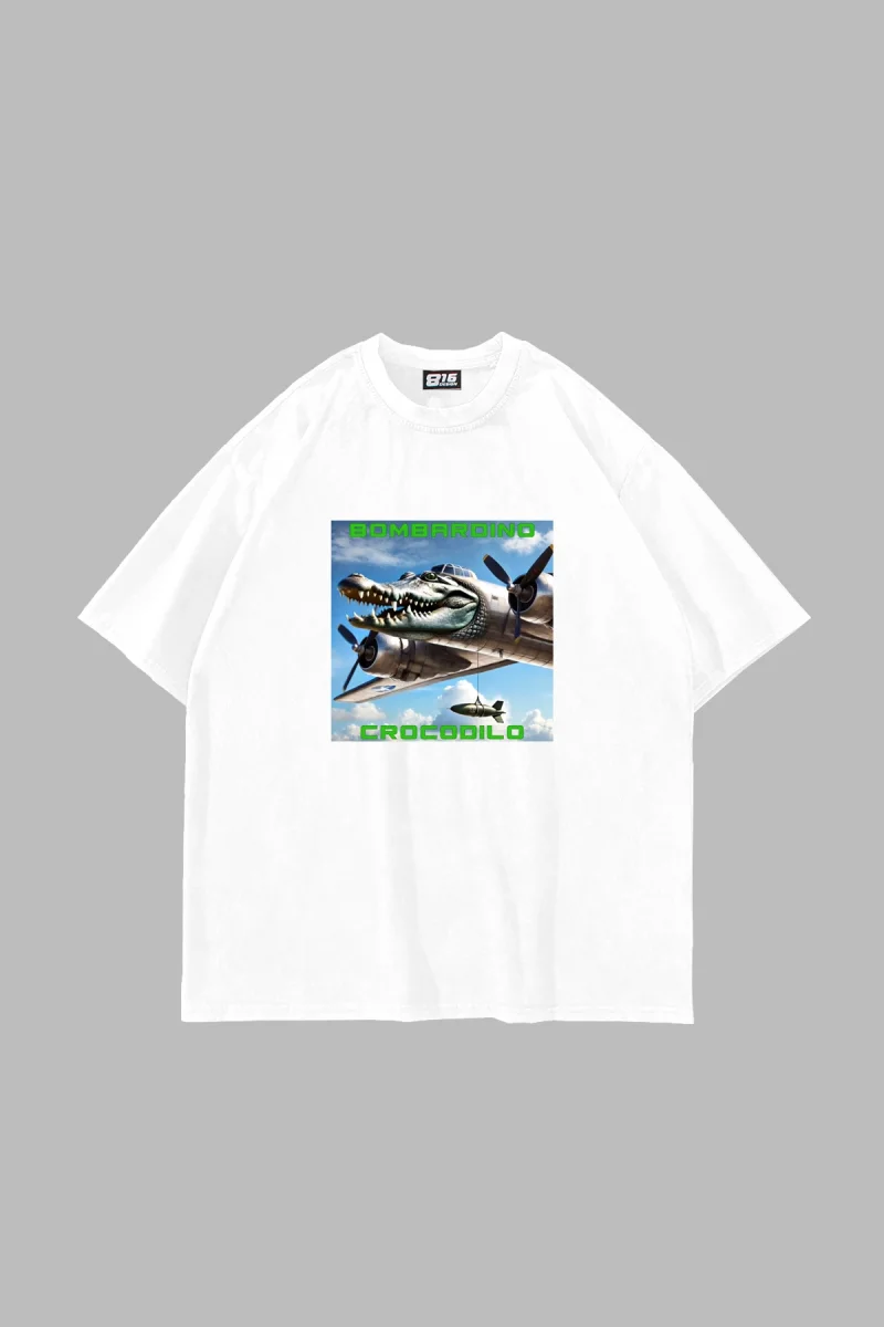 Bombardıro Crocodılo Baskılı Oversize Unisex Beyaz Tshirt