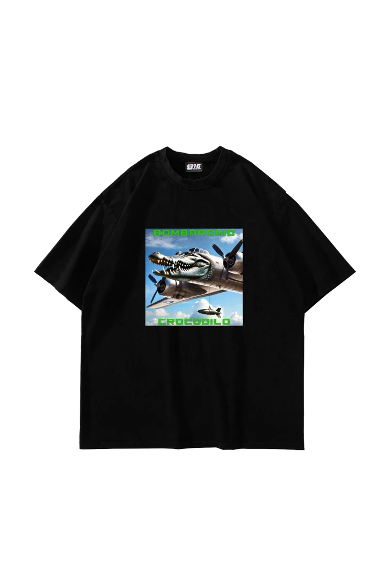 Bombardıro Crocodılo Baskılı Oversize Unisex Siyah Tshirt