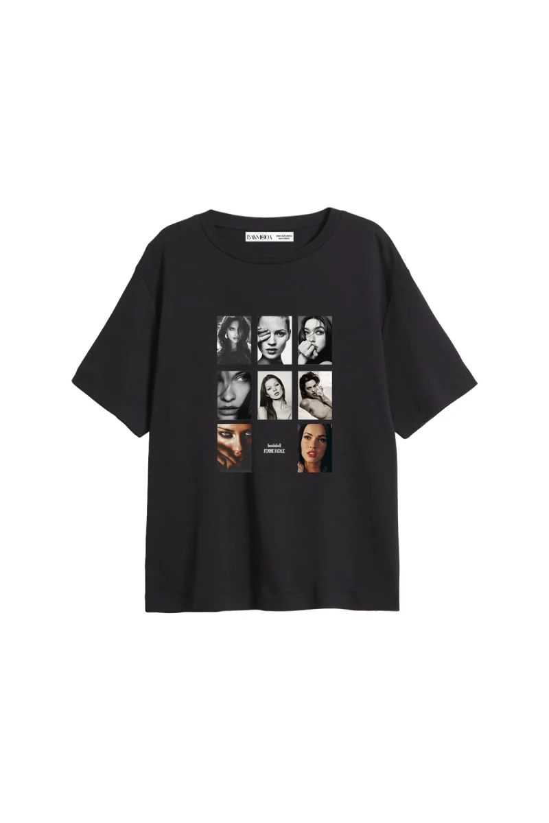 Bombshell Femme Baskılı Relaxed Fit Siyah Kadın Tshirt