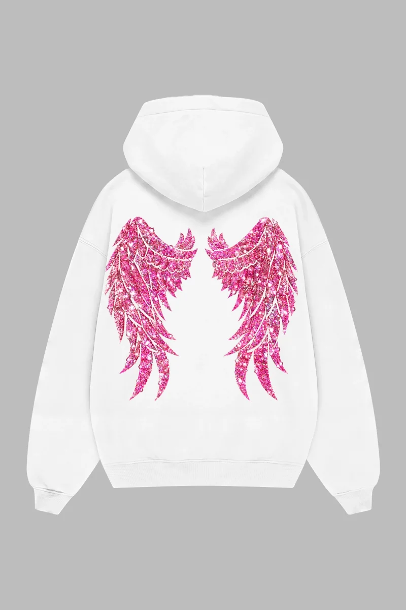 Bombshell Wings Baskılı Beyaz Oversize Hoodie