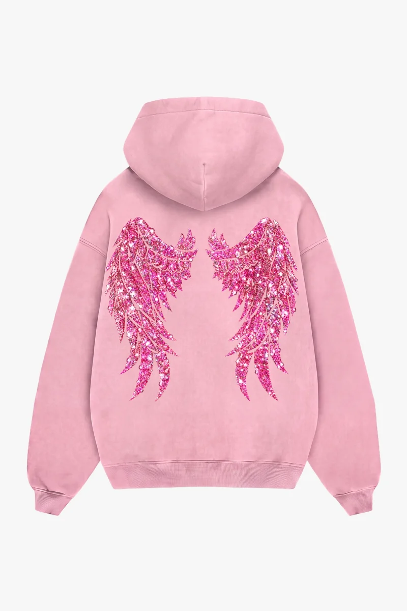 Bombshell Wings Baskılı Pembe Oversize Hoodie