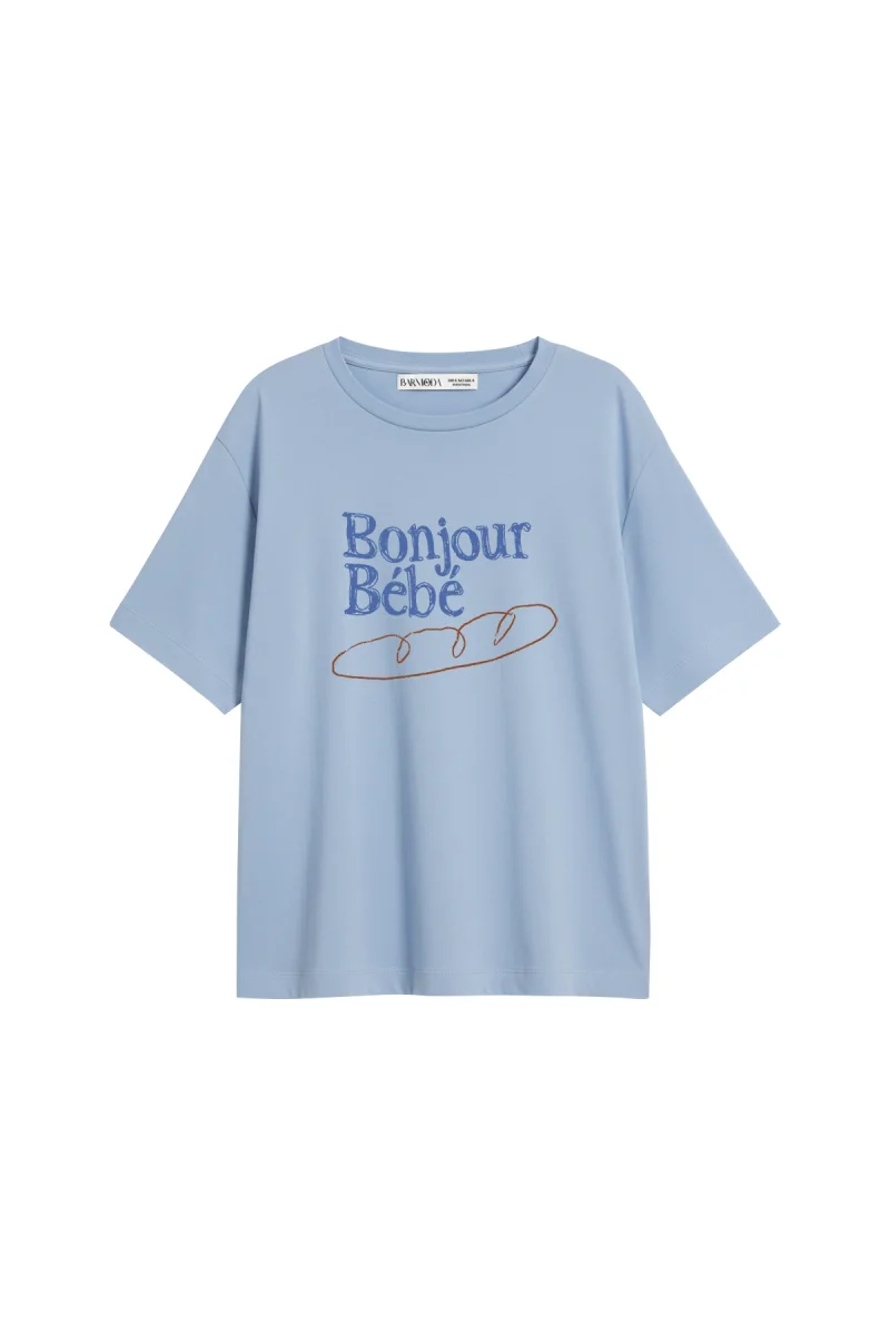 Bonjour Bébé Baskılı Relaxed Fit Bebe Mavisi Kadın Tshirt