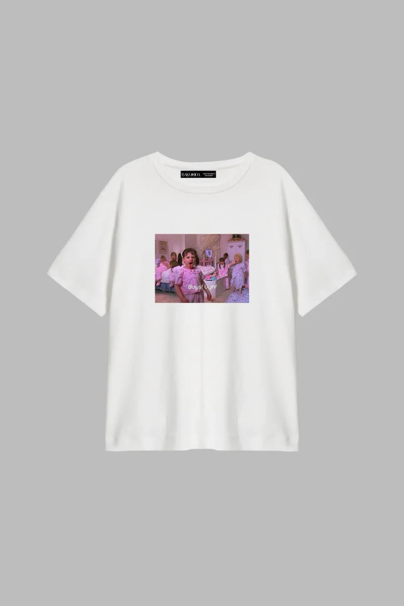 Boys Ugh! Baskılı Relaxed Fit Beyaz Kadın Tshirt