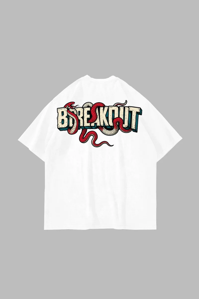 Breakout Baskılı Oversize Unisex Beyaz Tshirt