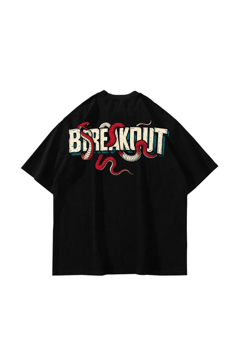 Breakout Baskılı Oversize Unisex Siyah Tshirt