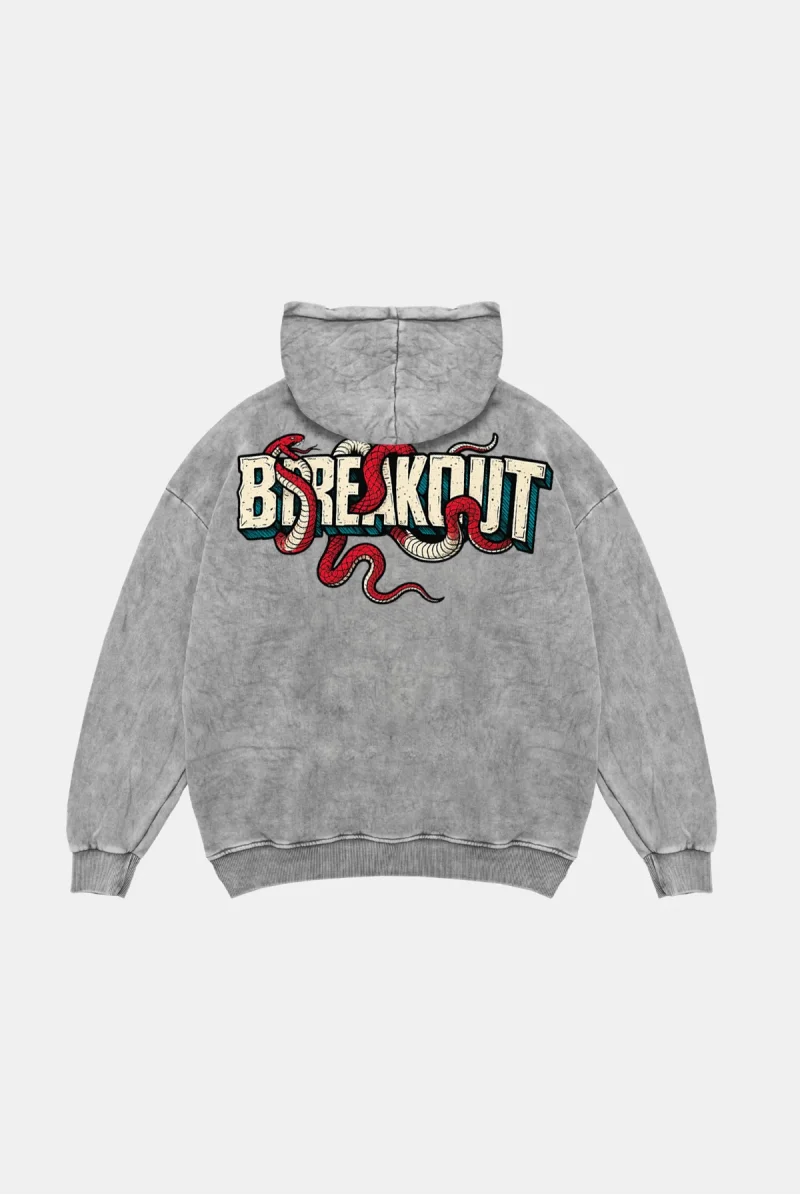 Breakout Oversize Unisex Yıkamalı Beyaz Hoodie