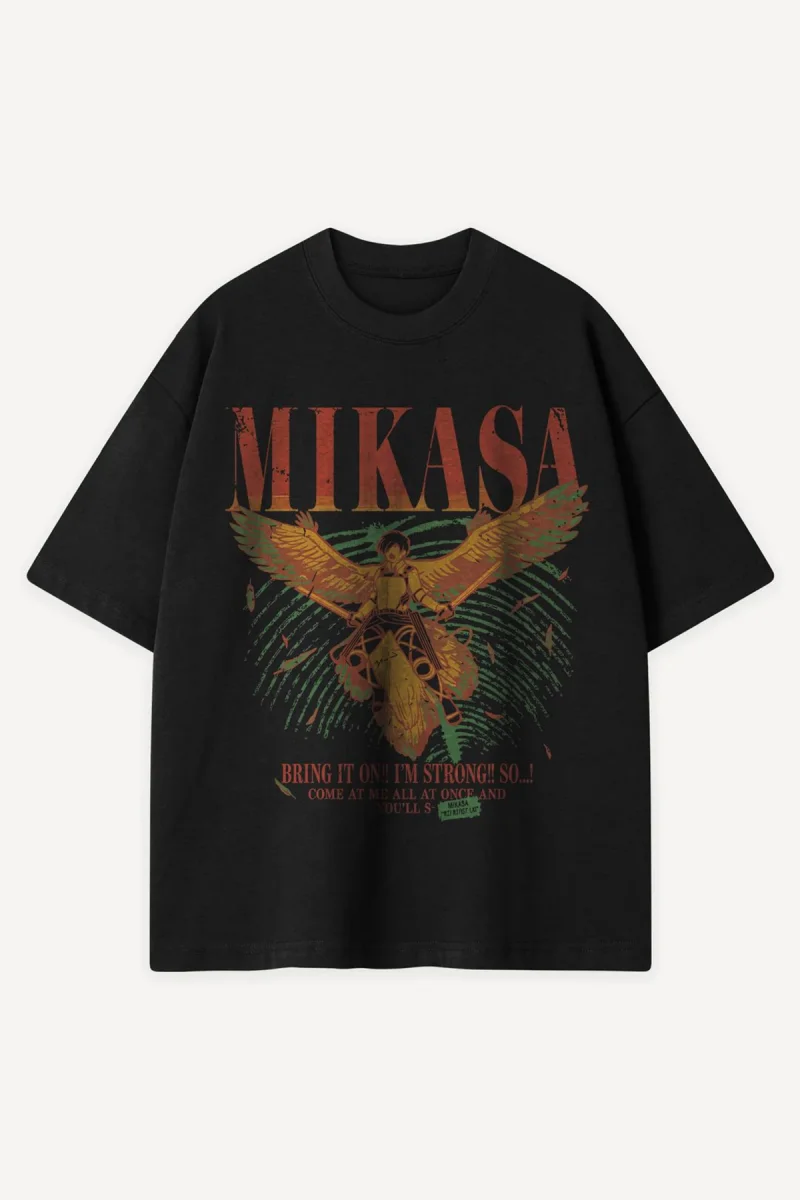 Bring It On Anime Baskılı Siyah Oversize Tshirt