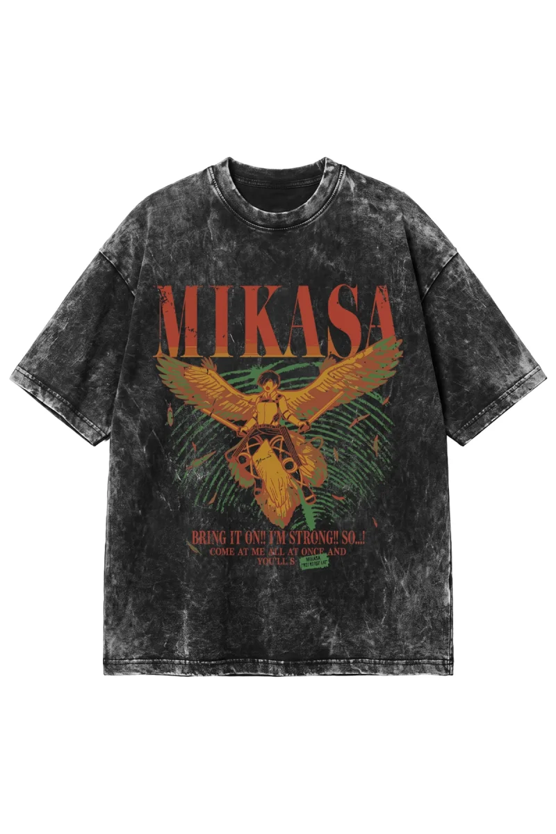 Bring It On Anime Baskılı Yıkamalı Siyah Oversize Tshirt