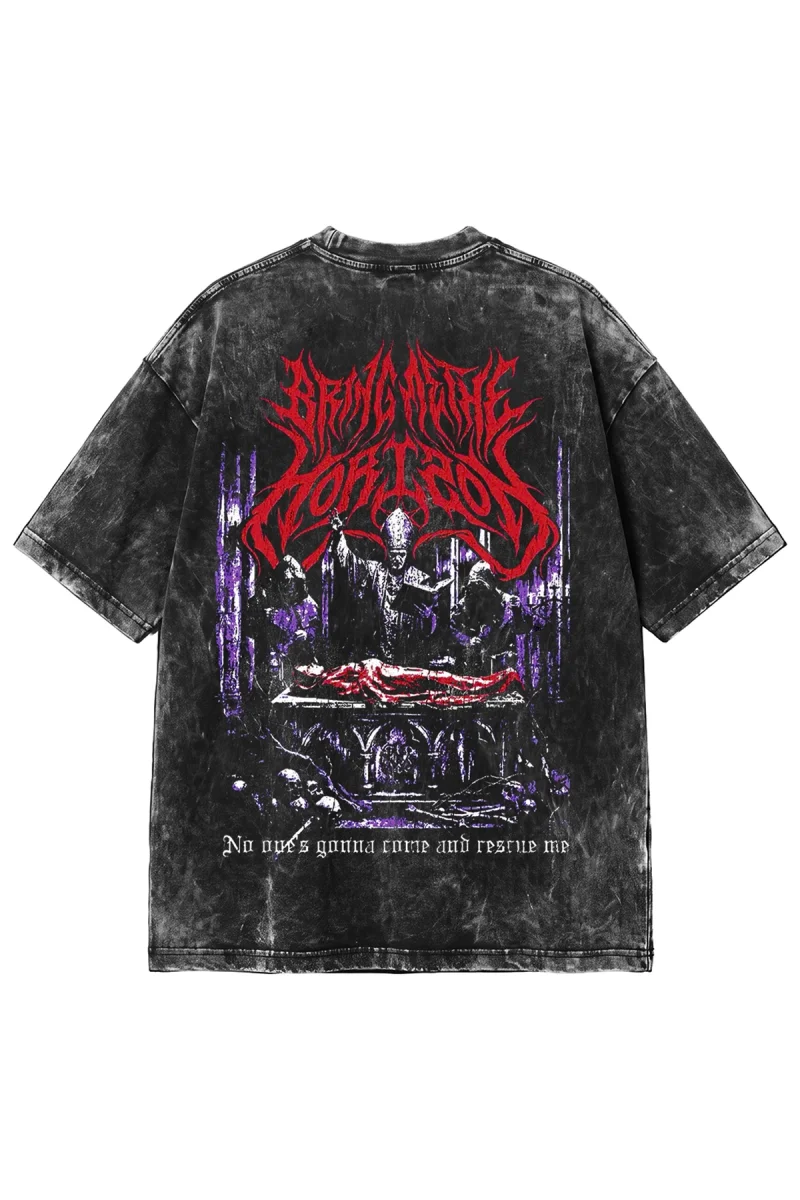 Bring Me The Horizon Baskılı Yıkamalı Siyah Oversize Tshirt