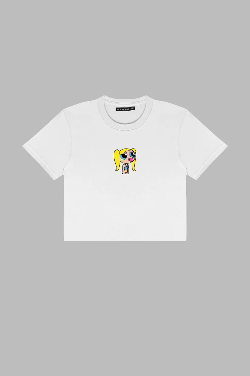 Bubbles Baskılı Beyaz Crop Top