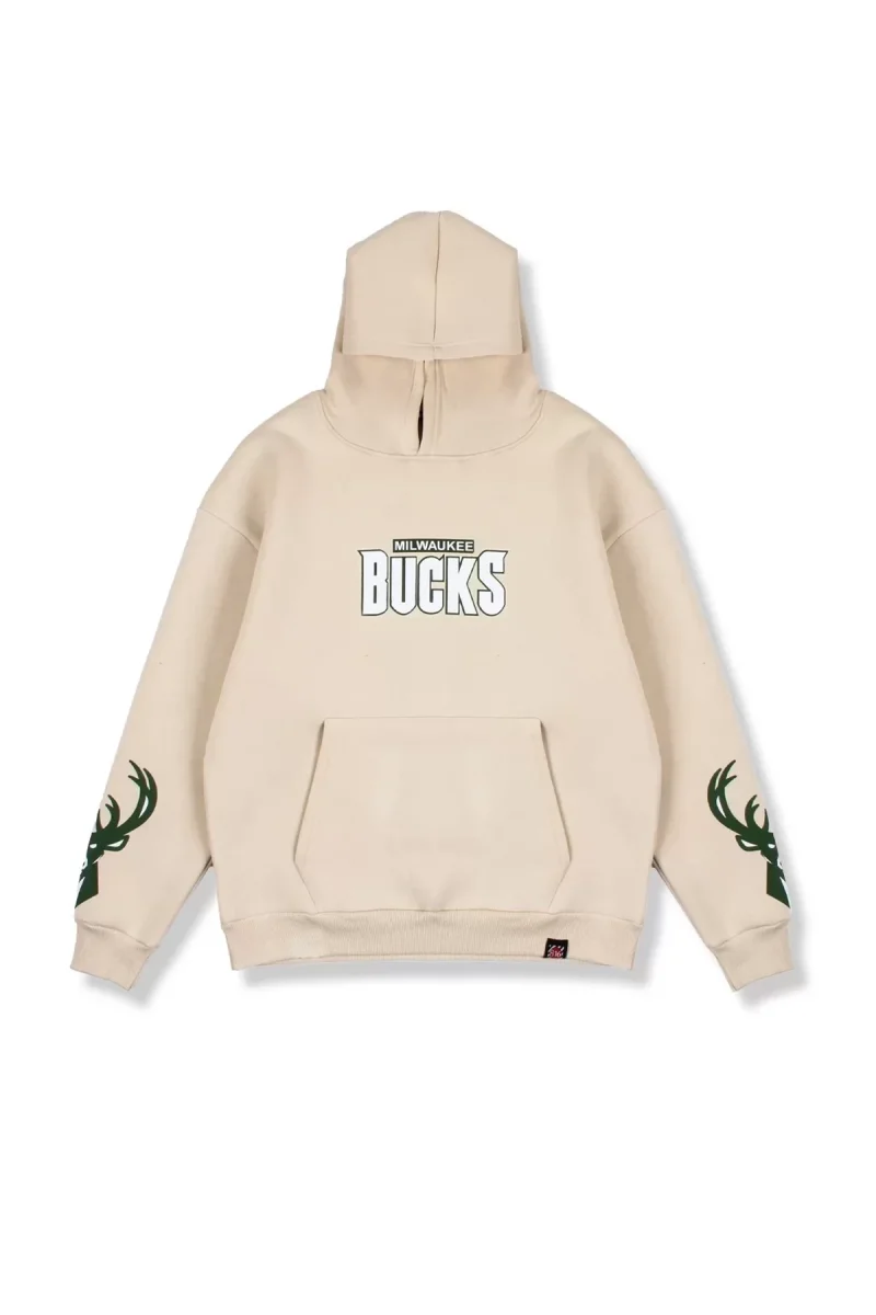Bucks Sırt Baskılı Bej Oversize Unisex Hoodie