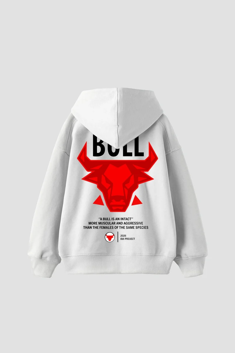 Bull Is an Intact Baskılı Oversize Unisex Beyaz Hoodie