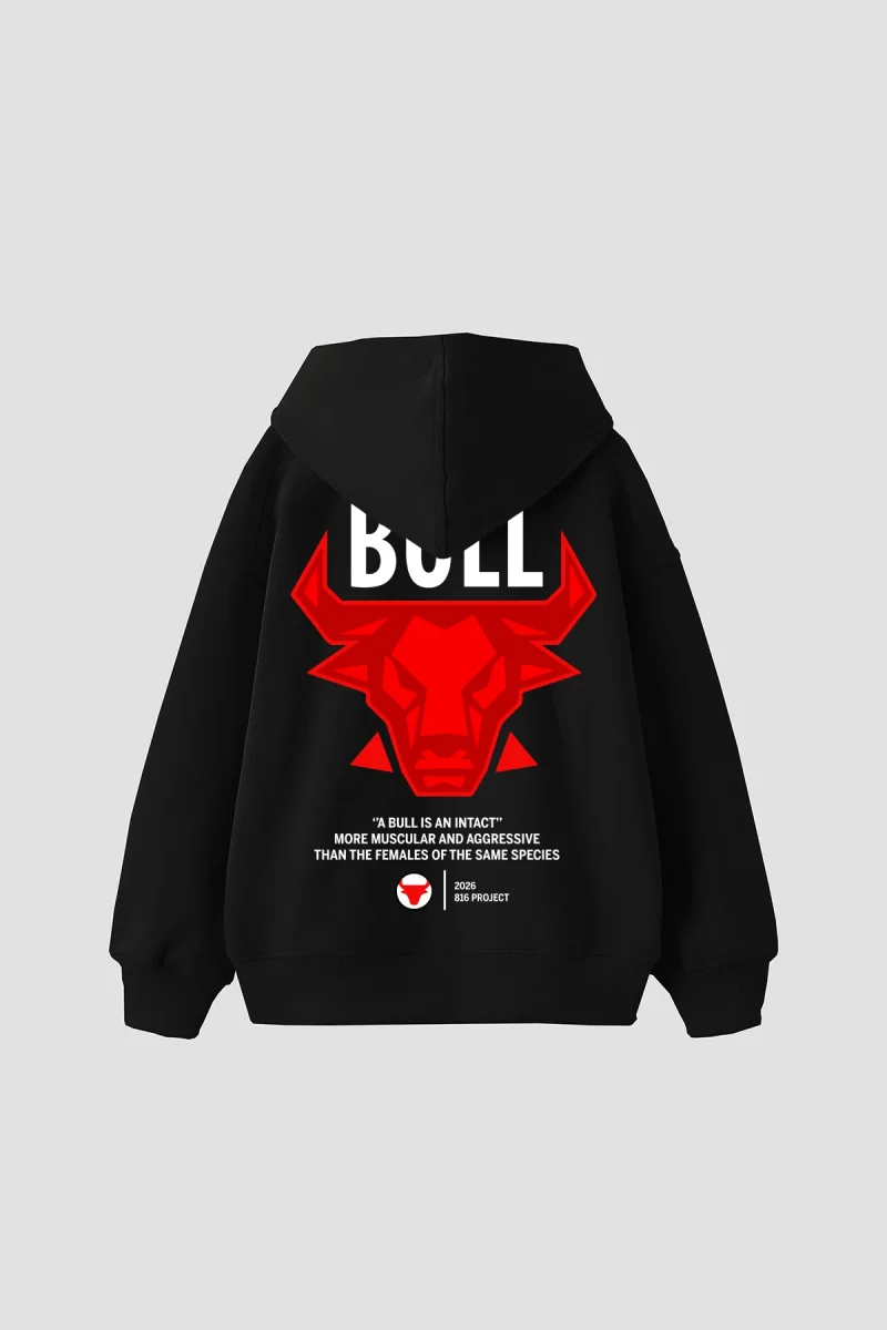 Bull Is an Intact Baskılı Oversize Unisex Siyah Hoodie