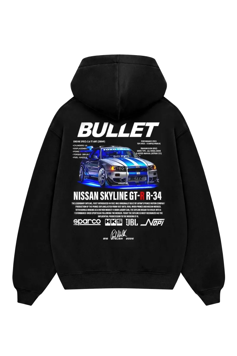 Bullet Baskılı Oversize Unisex Siyah Hoodie