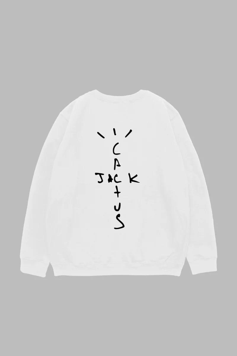 Cactus Jack Baskılı Beyaz Oversize Unisex Sweatshirt