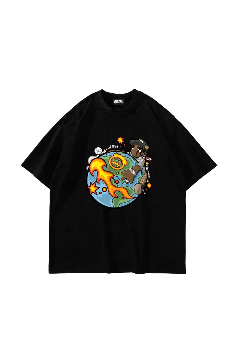 Cactus Jack Travis Baskılı Oversize Unisex Siyah Tshirt