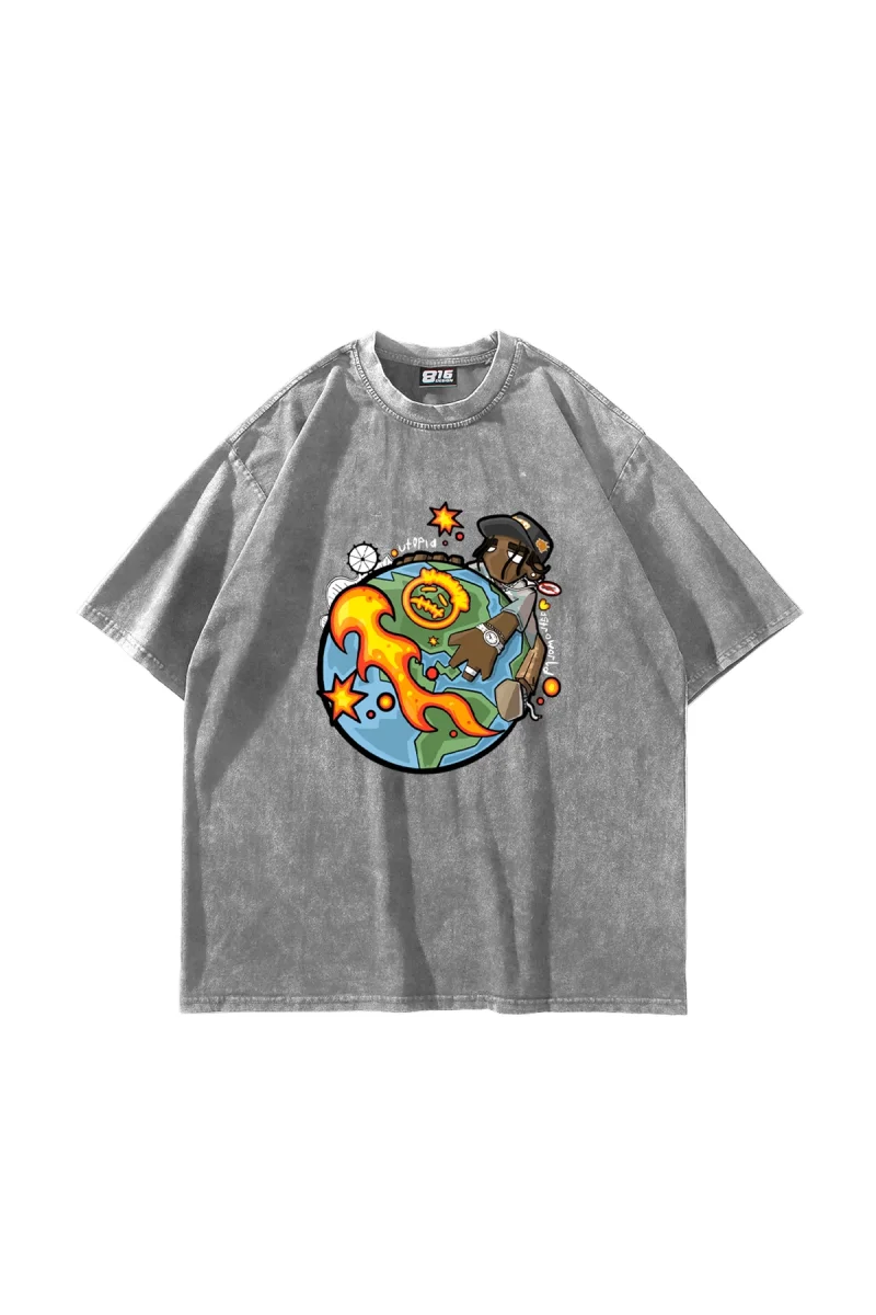 Cactus Jack Travis Baskılı Oversize Unisex Yıkamalı Beyaz Tshirt