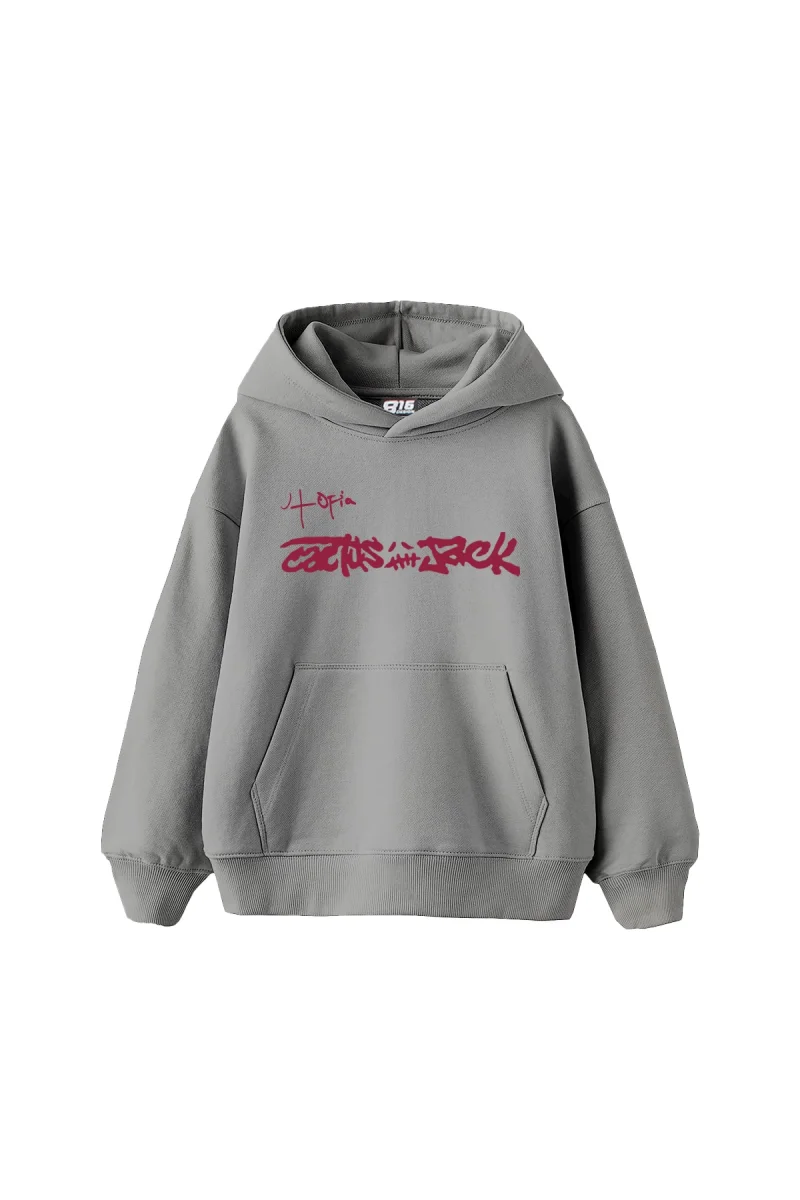 Utopia Cactus Jack Baskılı Oversize Unisex Gri Hoodie