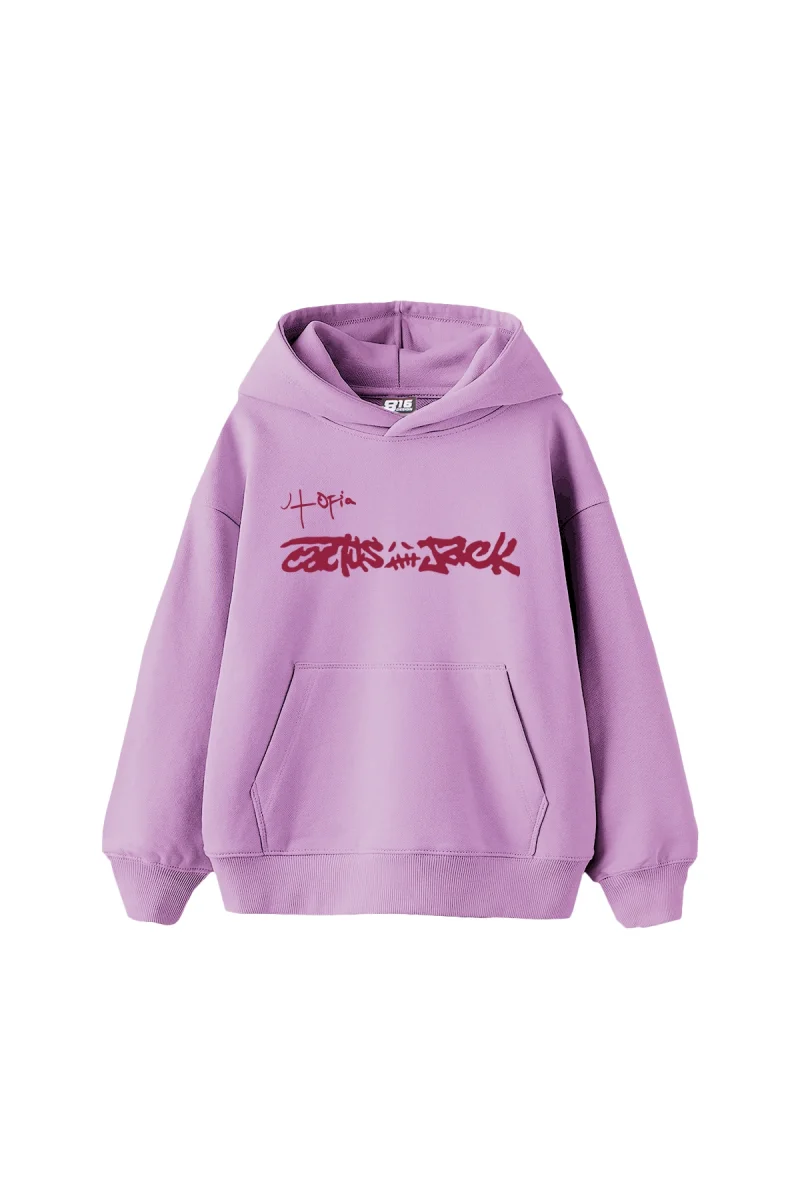 Utopia Cactus Jack Baskılı Oversize Unisex Mor Hoodie