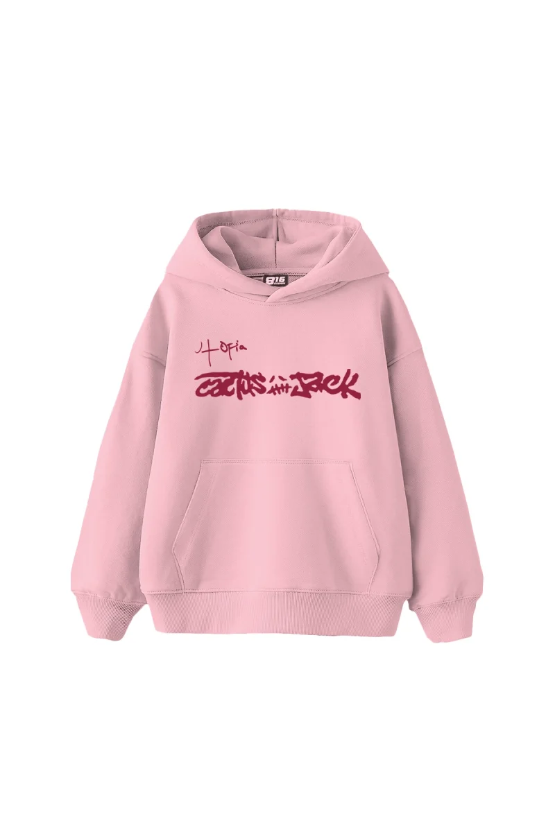 Utopia Cactus Jack Baskılı Oversize Unisex Pembe Hoodie