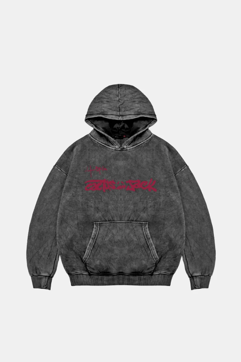 Utopia Cactus Jack Baskılı Oversize Unisex Yıkamalı Siyah Hoodie