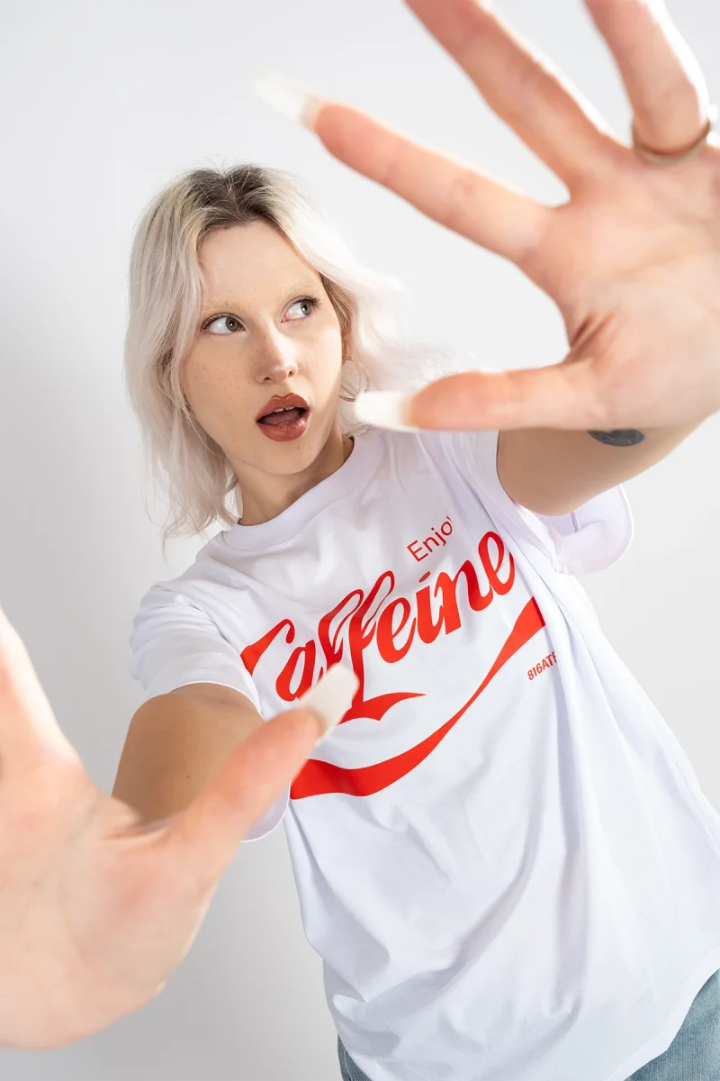 Caffeine Baskılı Oversize Unisex Beyz Tshirt