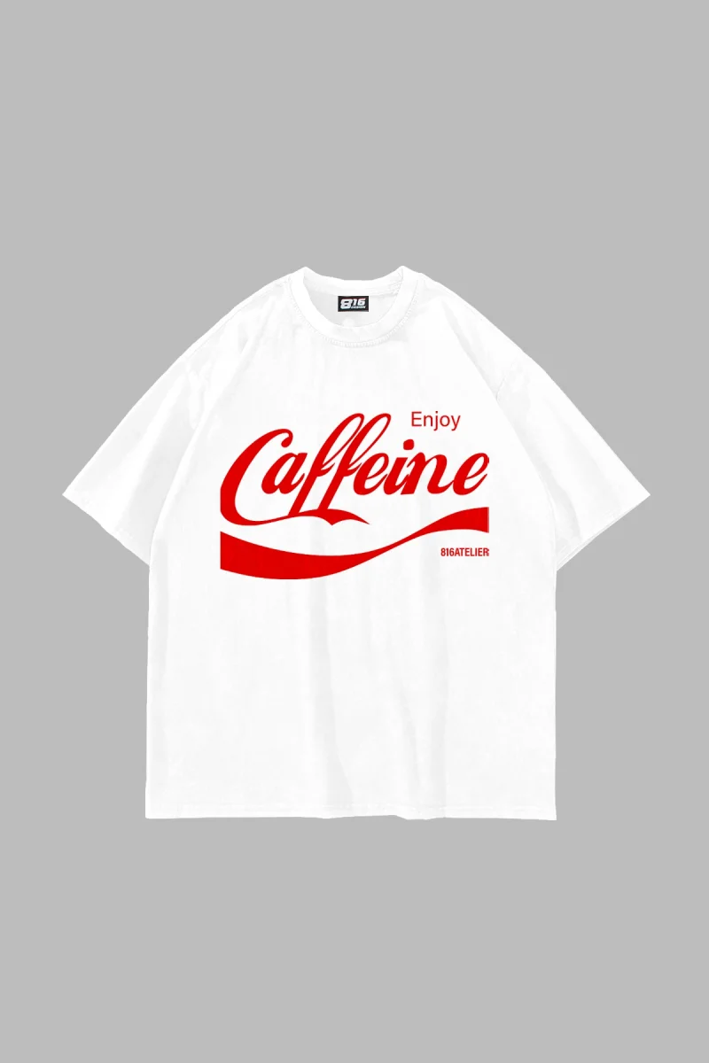 Caffeine Baskılı Oversize Unisex Beyz Tshirt