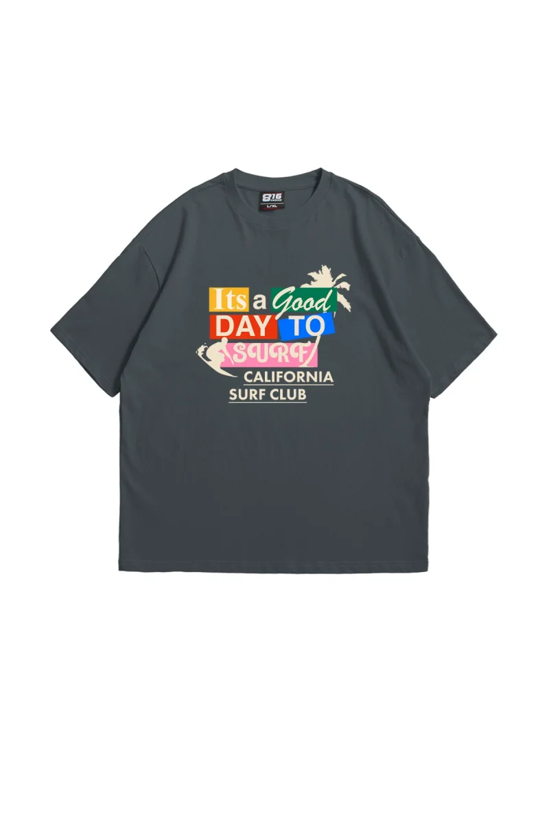 California Surf Club Baskılı Oversize Unisex Füme Tshirt