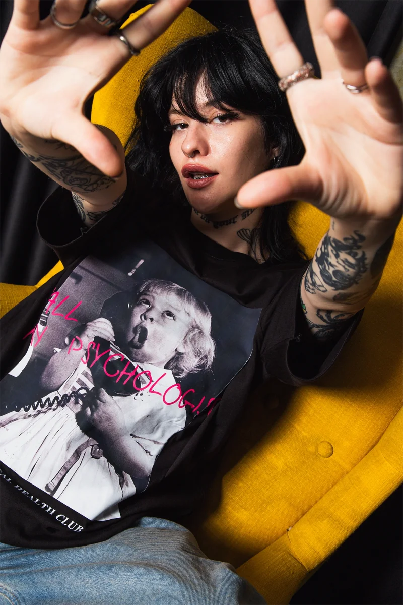 Call My Psychologist Baskılı Oversize Unisex Siyah Tshirt