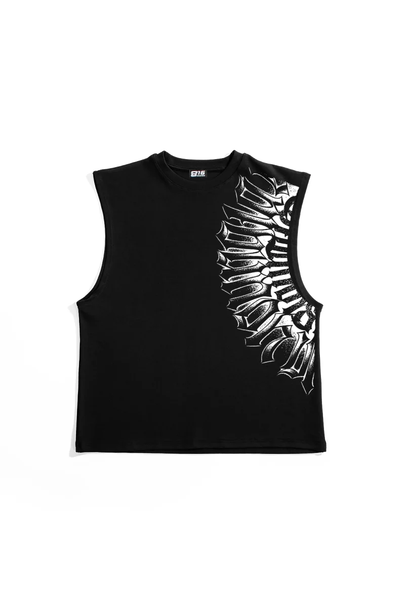 Calligraphy Gotik Baskılı Siyah Sıfır Kol Tshirt