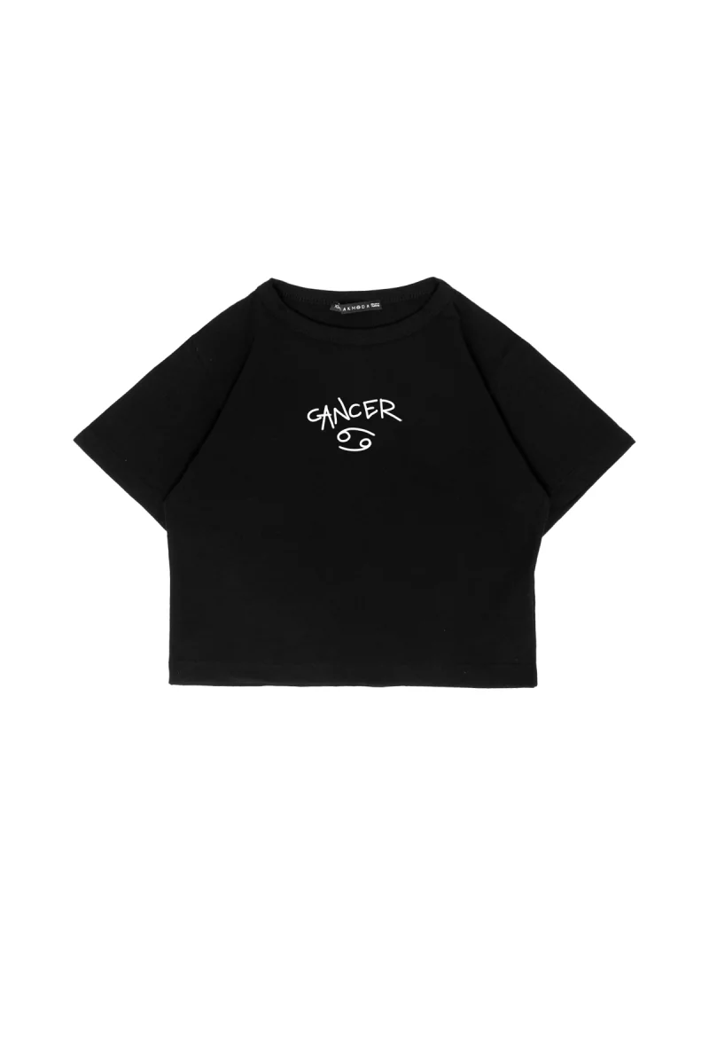 Cancer Baskılı Siyah Crop Top