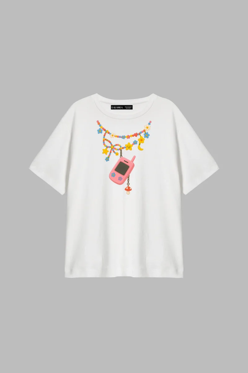 Candy Necklace Baskılı Relaxed Fit Beyaz Kadın Tshirt