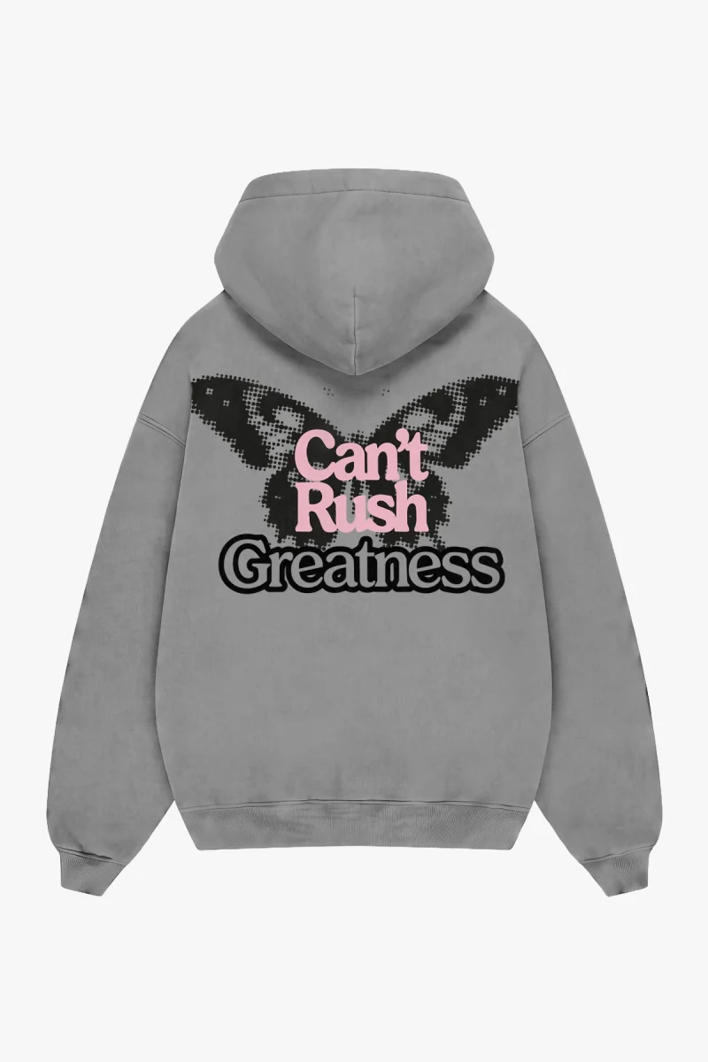 Cant Rush Baskılı Oversize Unisex Gri Hoodie