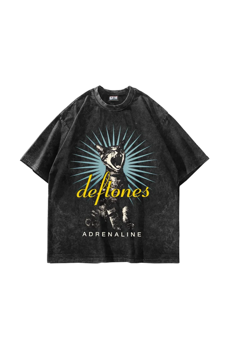 Cat Adrenaline Baskılı Yıkamalı Siyah Oversize Unisex Tshirt