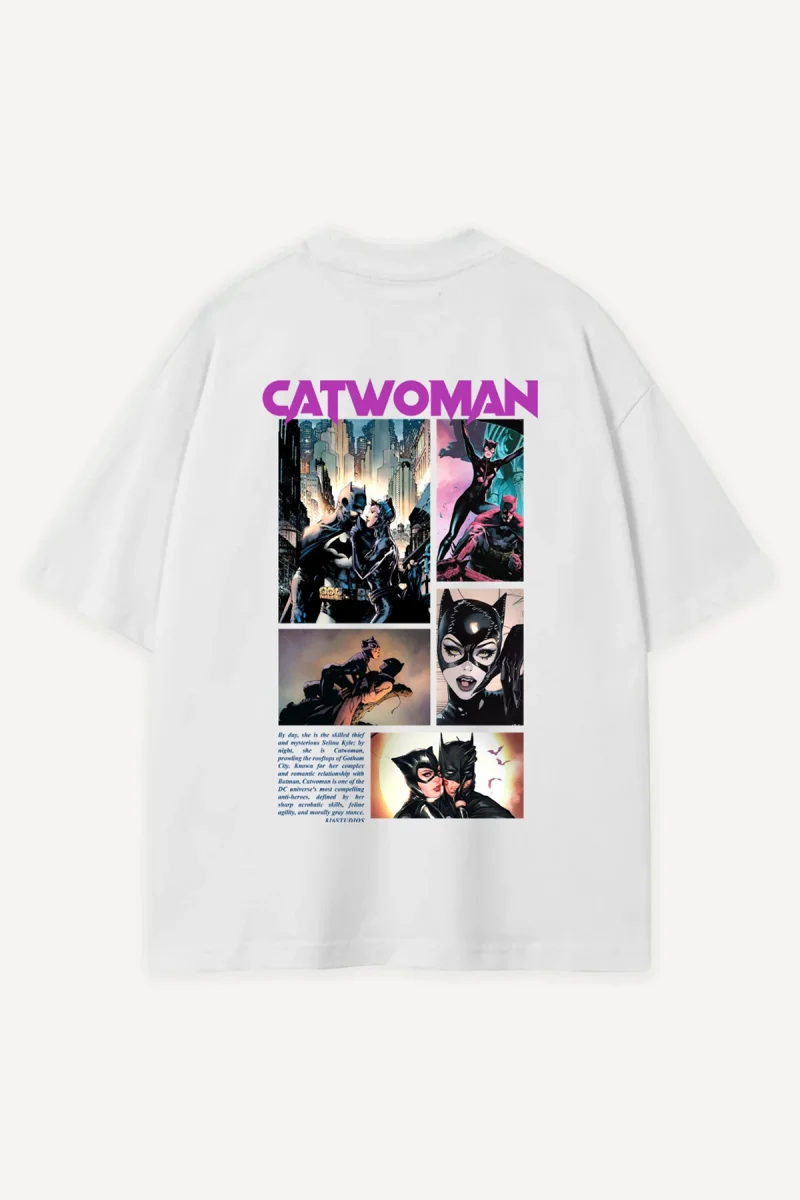Cat Collage Baskılı Beyaz Oversize Tshirt