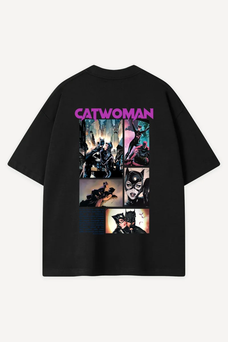 Cat Collage Baskılı Siyah Oversize Tshirt