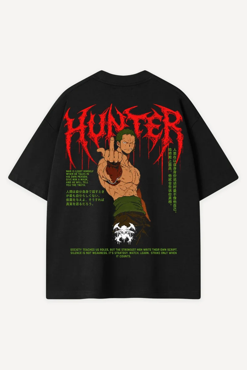 Hunter Baskılı Siyah Oversize Tshirt