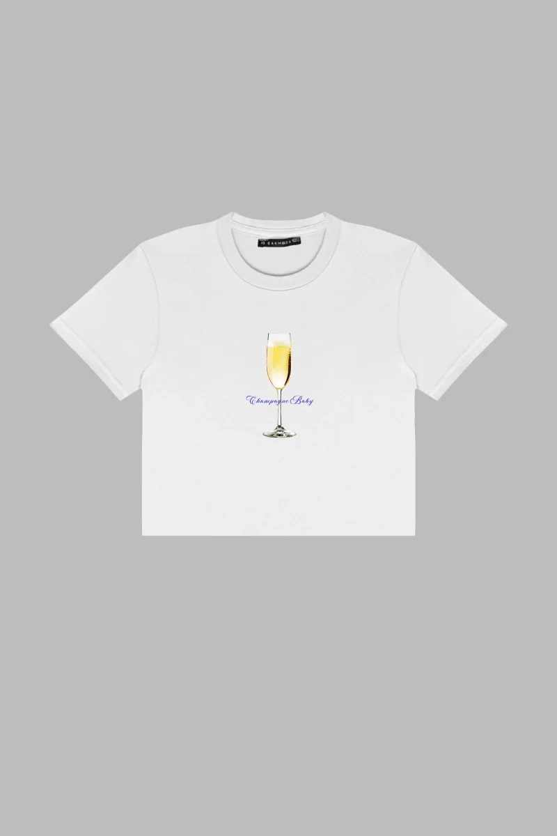 Champagne Baby Baskılı Beyaz Crop Top