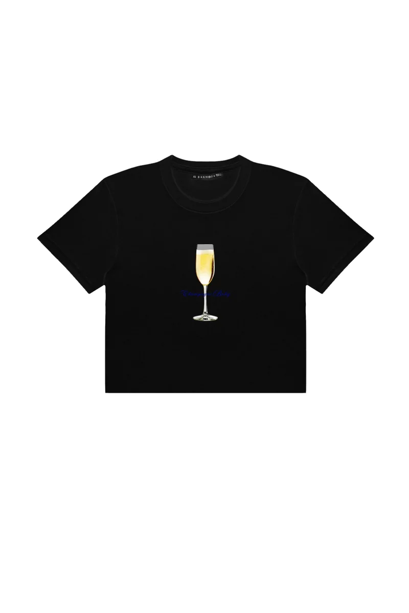 Champagne Baby Baskılı Siyah Crop Top