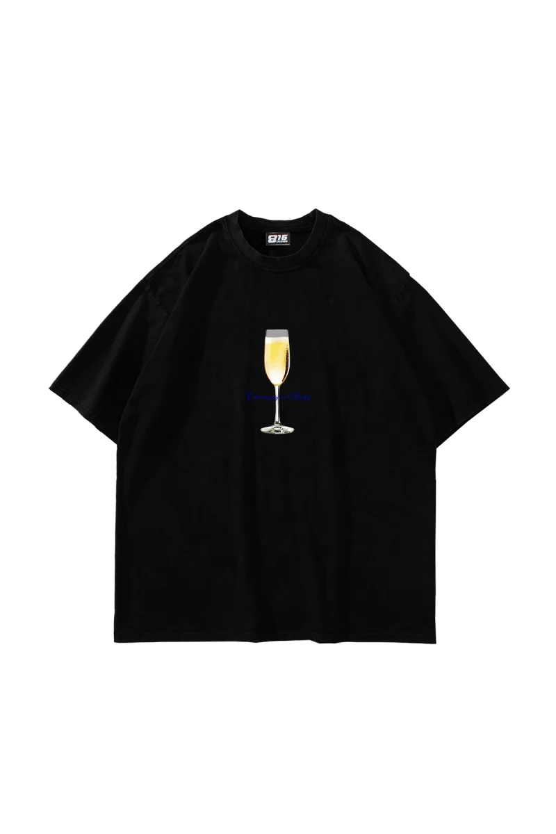 Champagne Baby Baskılı Siyah Oversize Unisex Tshirt