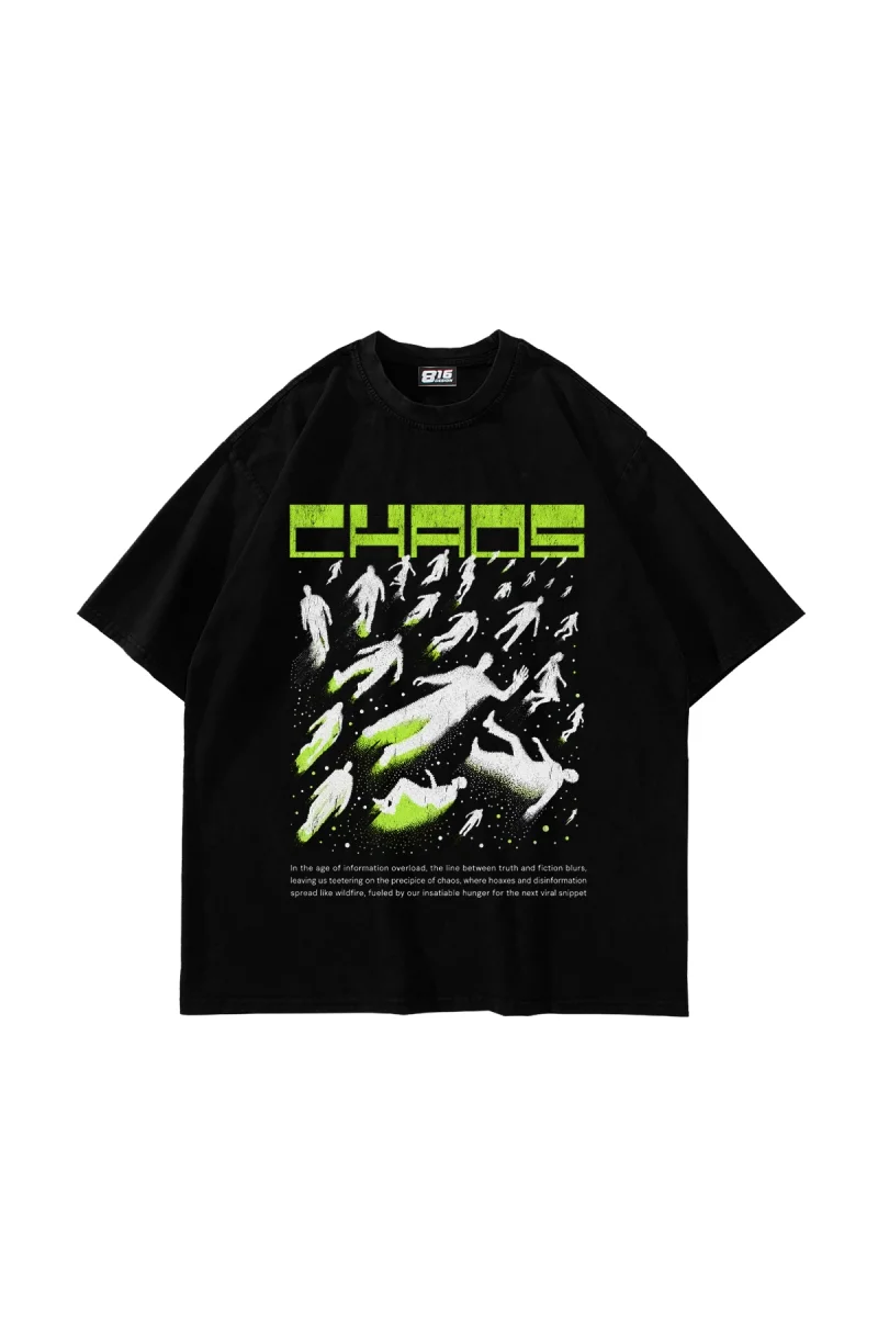 Chaos Baskılı Siyah Oversize Unisex T-shirt