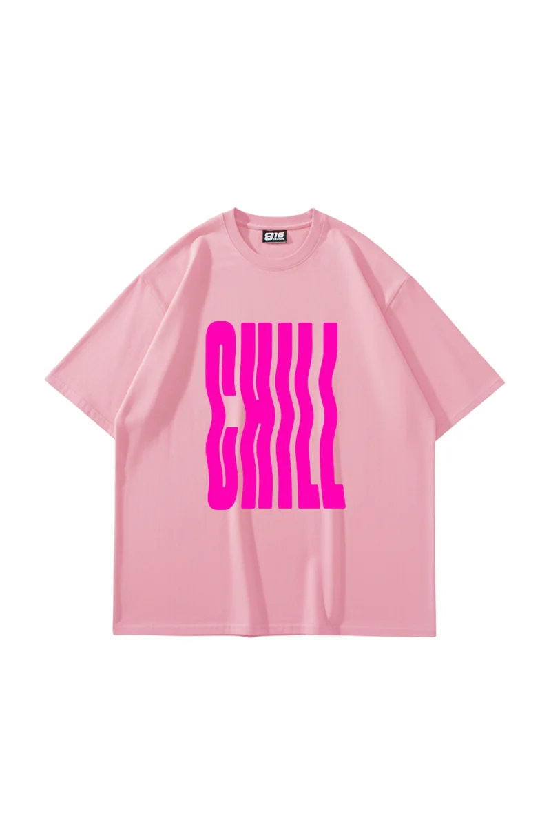 Chill Baskılı Oversize Unisex Pembe Tshirt