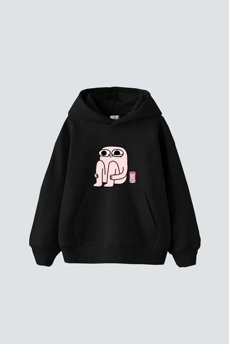 Chill Pills Baskılı Oversize Unisex Siyah Hoodie