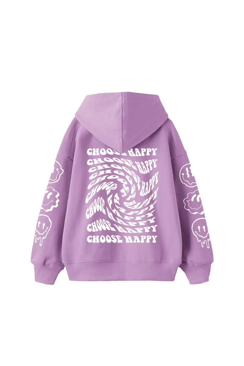 Choose Happy Baskılı Oversize Unisex Mor Hoodie