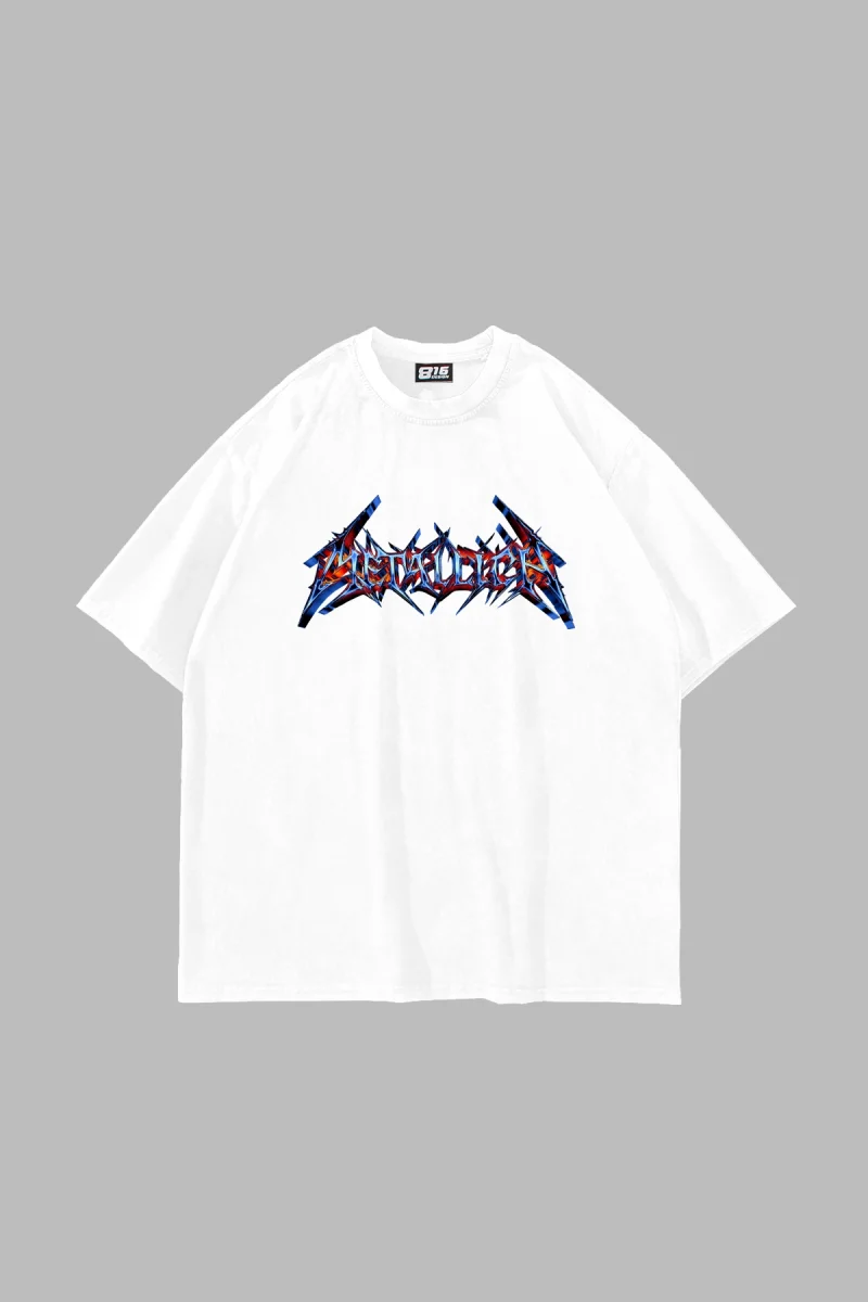 Colourful Metallica Logo Baskılı Beyaz Oversize Unisex Tshirt